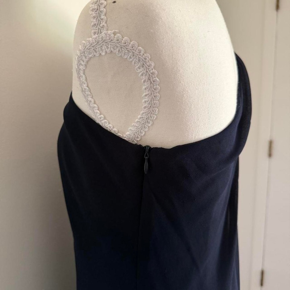 Ralph Lauren silk navy one shoulder mini dress with sheer cape - Picture 5 of 7